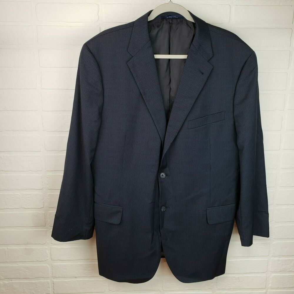 Joseph Abboud Sport Coat Mens Blazer 46R Wool Black Pinstripe 2 Button Jacket
